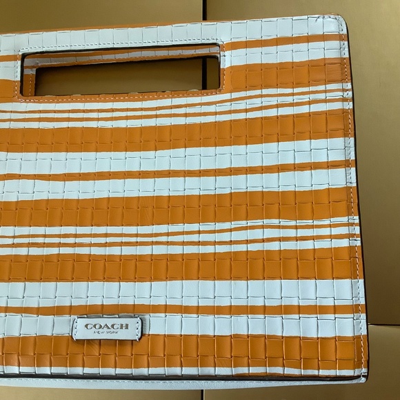 Coach Bleecker Embossed Woven Leather Pocket Clutch Bright Mandarin White NWOT - Picture 15 of 16